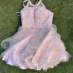 Pink Babydoll Prom Dress with Halter Neckline